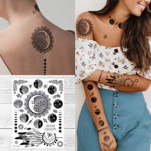 Supperb Temporary Tattoos - Full Moon Tattoos, Moon Phase Temporary Tattoo Moon